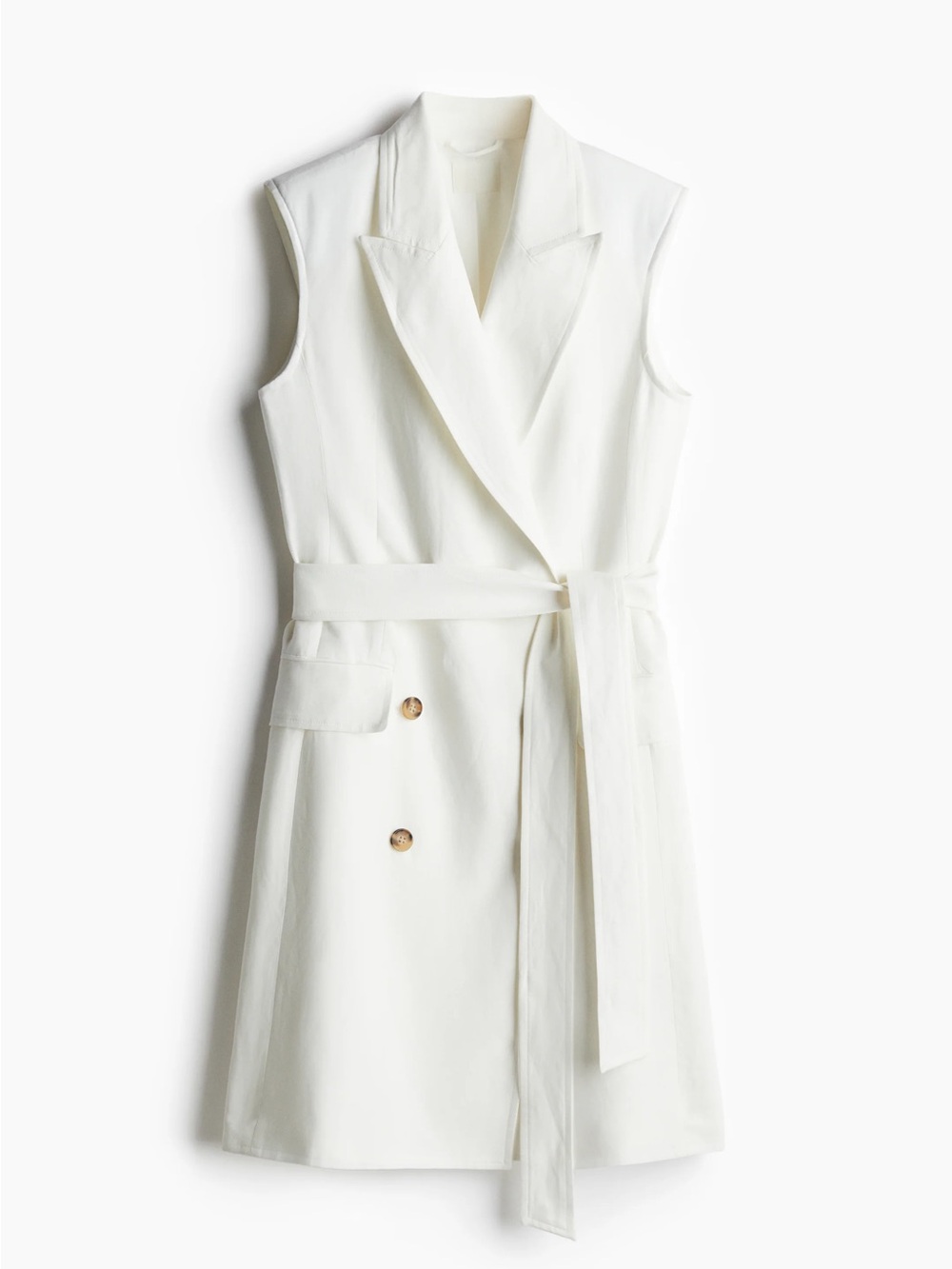 NWT H&M Sleeveless Blazer Wrap Belted Mini Dress - White